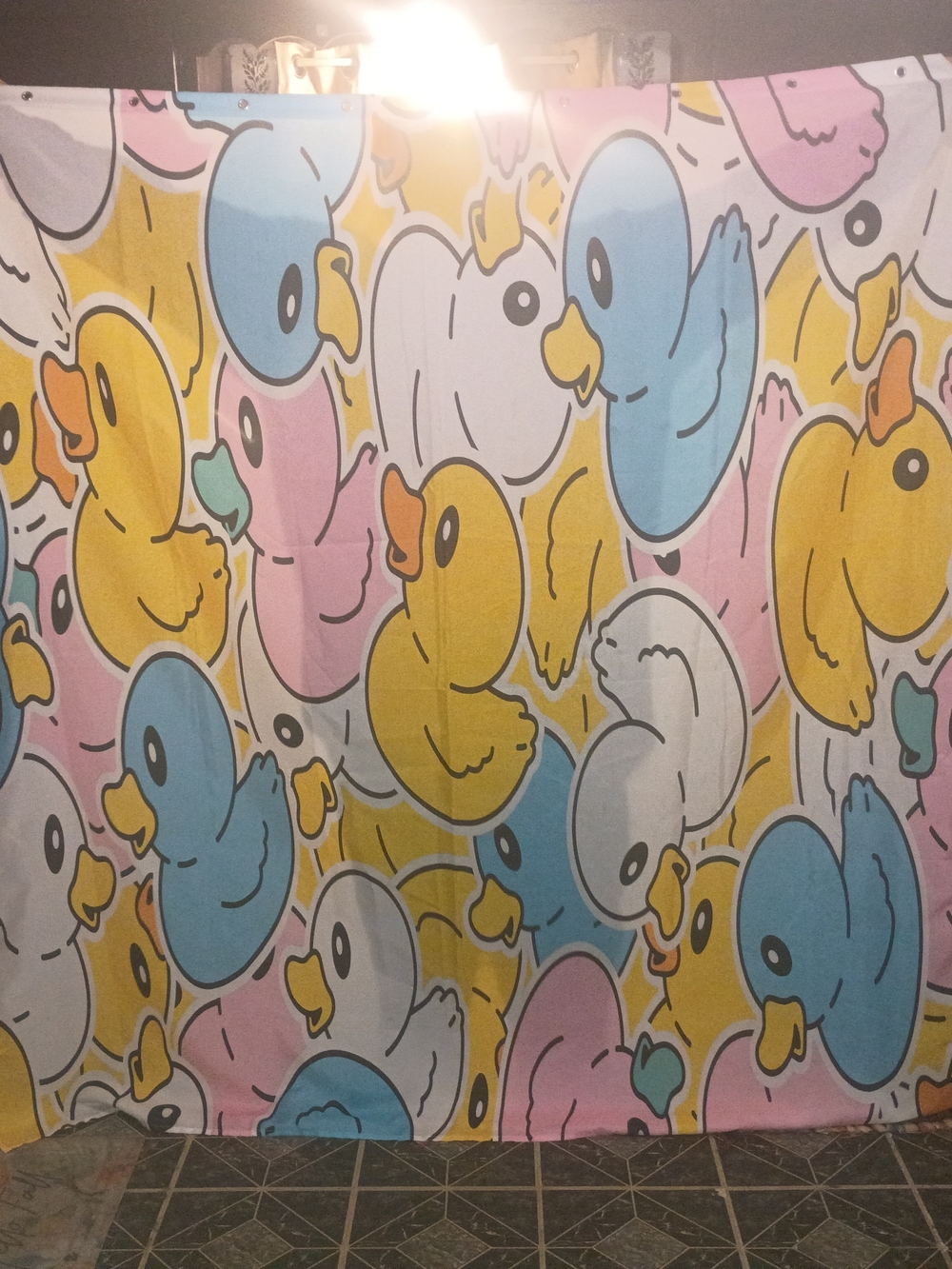 Cute Rubber Duck Pattern Shower Curtain - Multi Color
